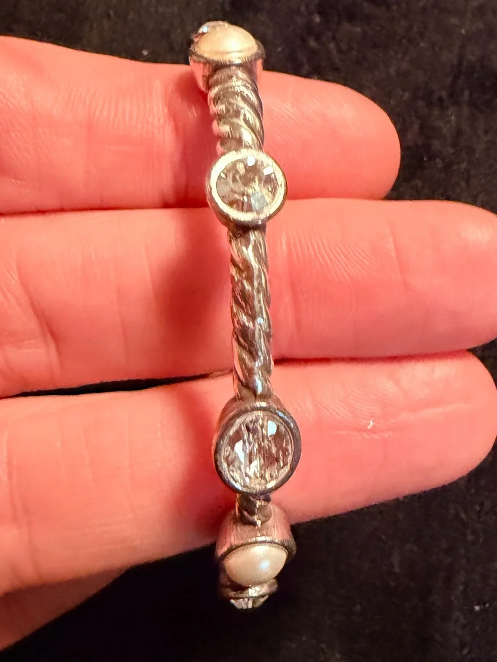 Brighton Monte Carlo Crystal Pearl Silver Hinged Bangle Bracelet